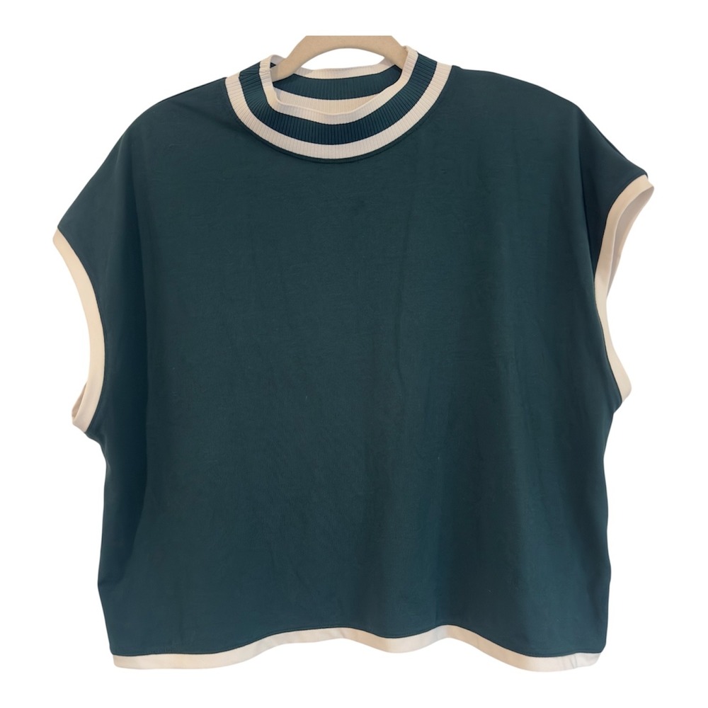 CALIA Womens Rib Mock Crop Tank Sea Green White XXL WAX15123 NWT